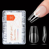 Modelones Nail Tips 216 pièces – Ensemble de pointes d'ongles à couverture complète, ensemble de pointes en gel souple, pointes d'ongles en résine PMMA pré-polissage, colle DIY sur ongles artificiels Nail Art, amandes courtes XS