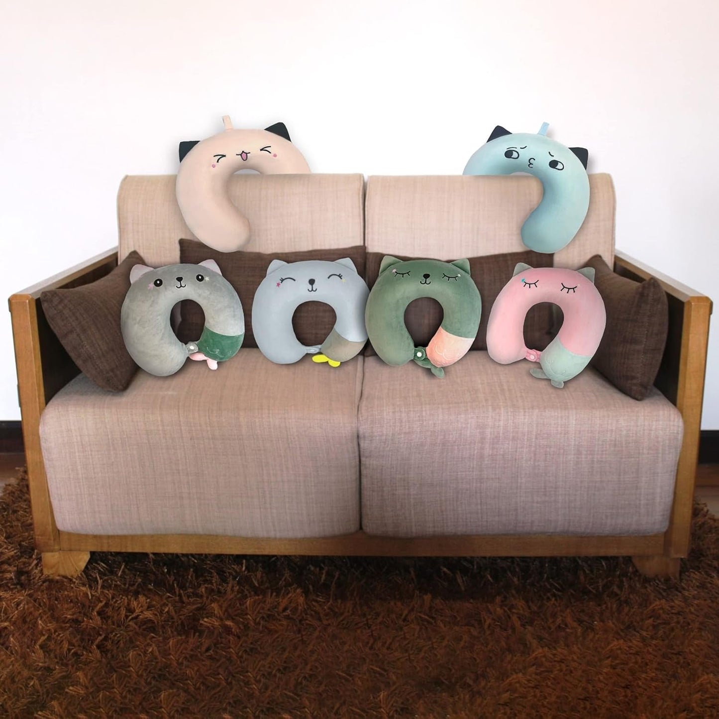 Oreiller cervical pour enfants, pour avion, voiture, train, voyage, adulte, mousse à mémoire de forme, motif animal mignon, oreiller en forme de U, housse amovible (rose 2) Oreillers cervicaux orthopédiques Naty Shop