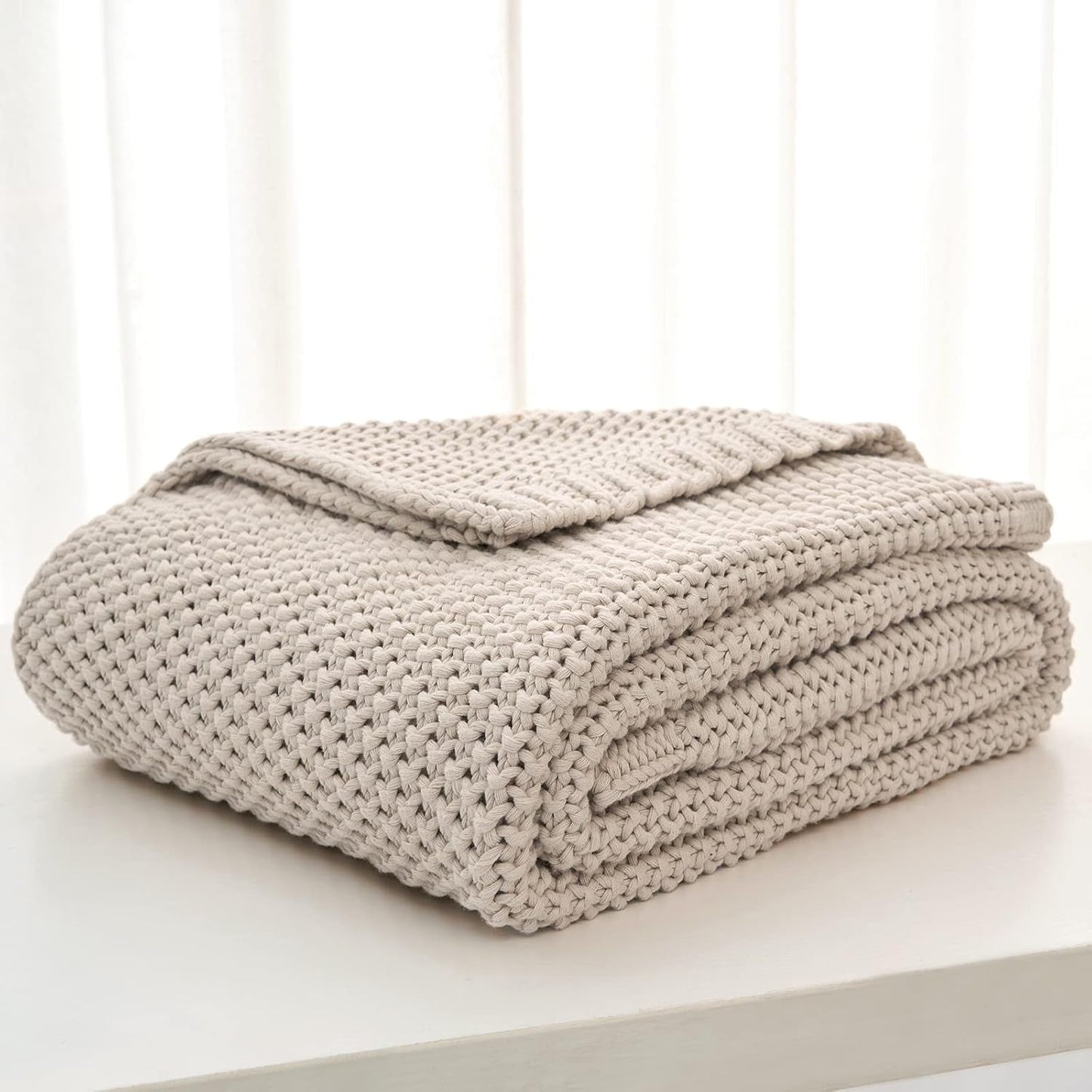 Couverture en tricot épais, Légère, Beige, 100% coton biologique, Couverture pour canapé, canapé, lit, enfant, chambre d'enfant, Rustique, Shabby chic, Ferme moderne, 152,4 X 203,2 cm, Sac à linge inclus Lits et couvertures Literie Longhui