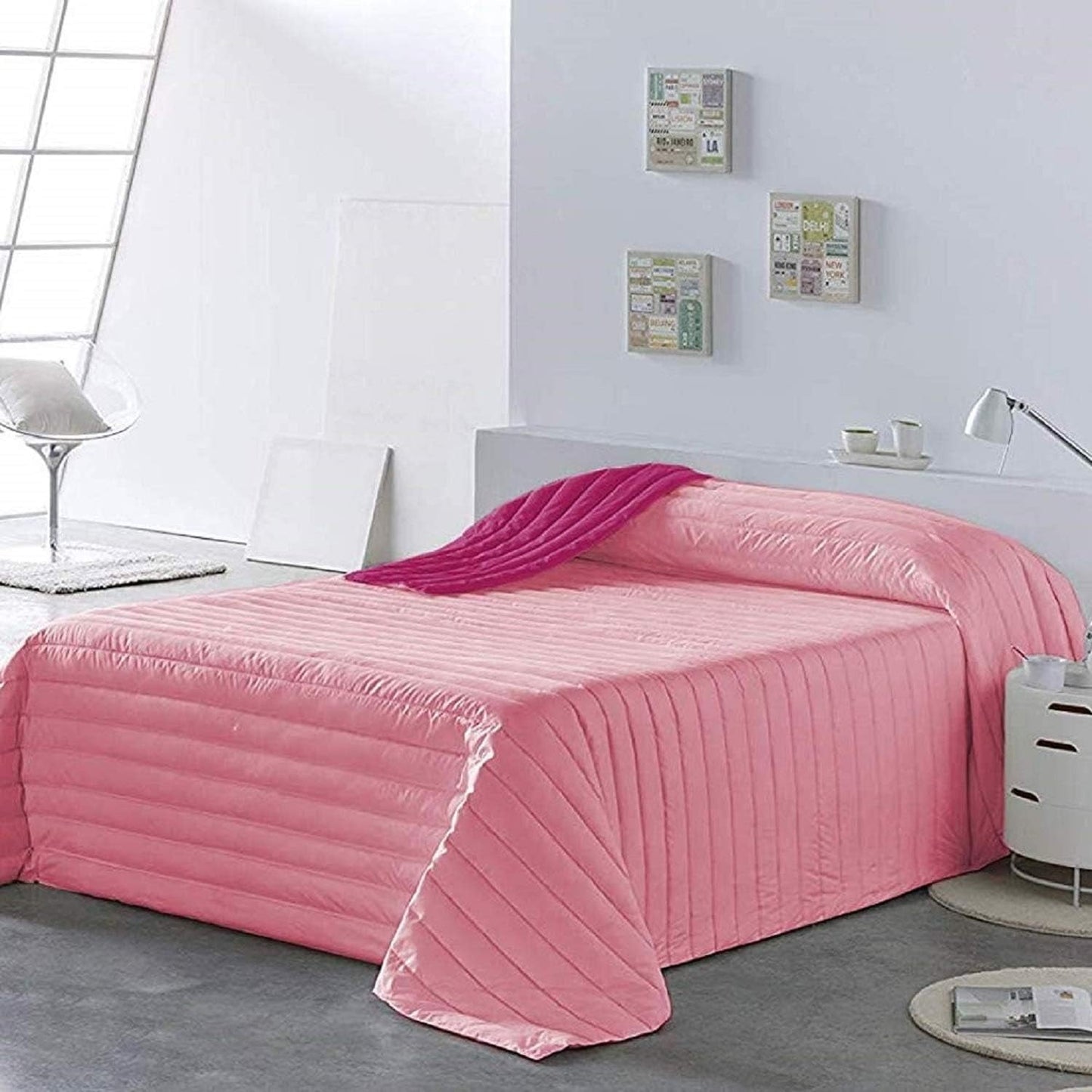PETTI Artigiani Italiani - Couvre-lit simple, couvre-lit double face, couvre-lit à ressorts, bleu nuit, blanc, 100% Made in Italy Couettes et couettes Naty Shop Rose Lit 100 (170 X260 Cm)