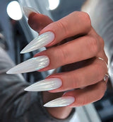 Mouyouglow longs ongles Stiletto laiteux blanc dégradé rose paillettes Cool faux ongles avec colle rose Ombre paillettes ongles artificiels