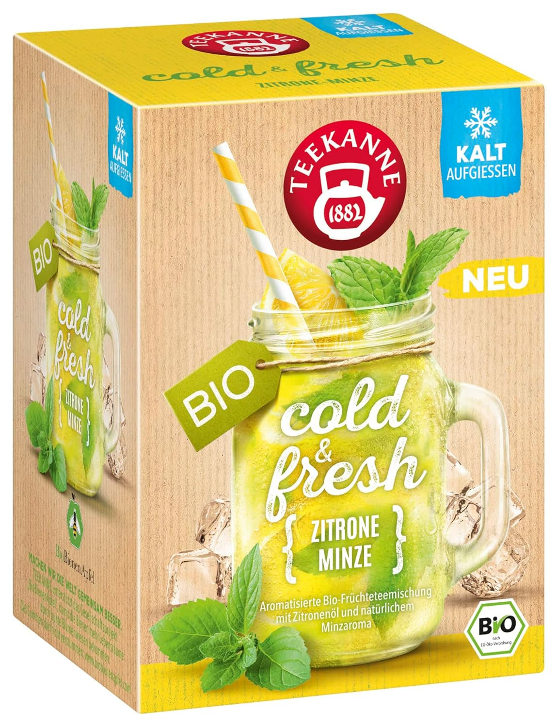 Teekanne Cold & Fresh BIO 4Er Mix - Avec les nouvelles variétés citron-menthe, pêche-maracuja, orange-romarin, pamplemousse-menthe-gingembre (4 X 45G)