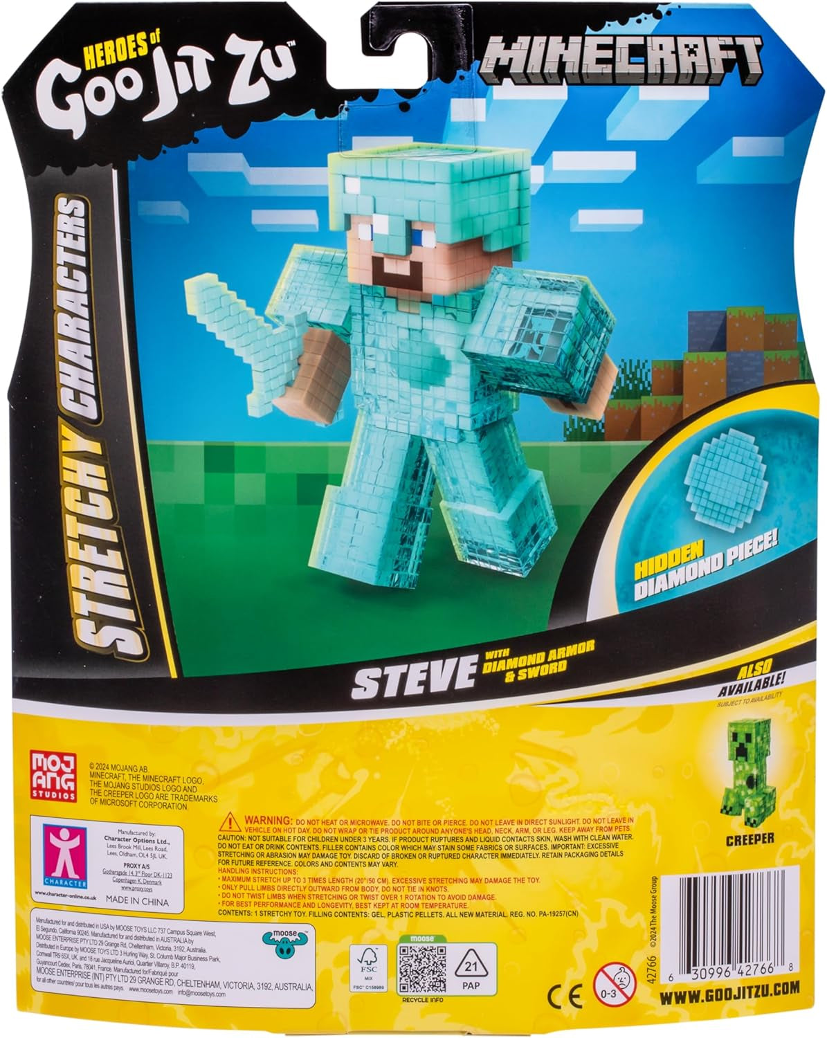 Heroes of Goo Jit Zu - Figurine Minecraft extensible - Steve avec armure et épée en diamant, remplissage Goo super extensible avec élément de diamant caché à l'intérieur, s'étend jusqu'à 3 figurines d'action de taille Naty Shop