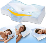 Oreiller cervical en mousse à mémoire de forme Oreiller orthopédique ergonomique pour les douleurs au cou et aux épaules - Oreiller de couchage rafraîchissant pour les dormeurs sur le côté, le dos et le ventre avec soutien du cou Oreillers orthopédiques cervicaux Naty Shop Bleu Blanc (63,5 cm * 40,6 cm * 10,7/13,2 cm) Blau Weiss (63,5 cm * 40,6 cm * 10,7/13,2 cm)