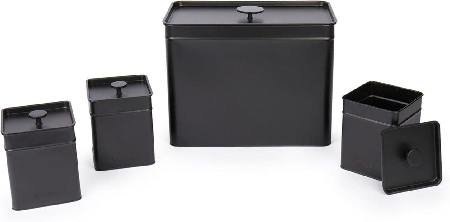 Salter BW12614EU7 Kuro Boîte de Rangement - 4 Récipients de Cuisine Pain/Thé/Café/Sucre Boîtes de Rangement Carrées Facile à Nettoyer Garder Les Aliments Frais Noir Naty Shop Boîtes de Rangement Alimentaire Lot de 4