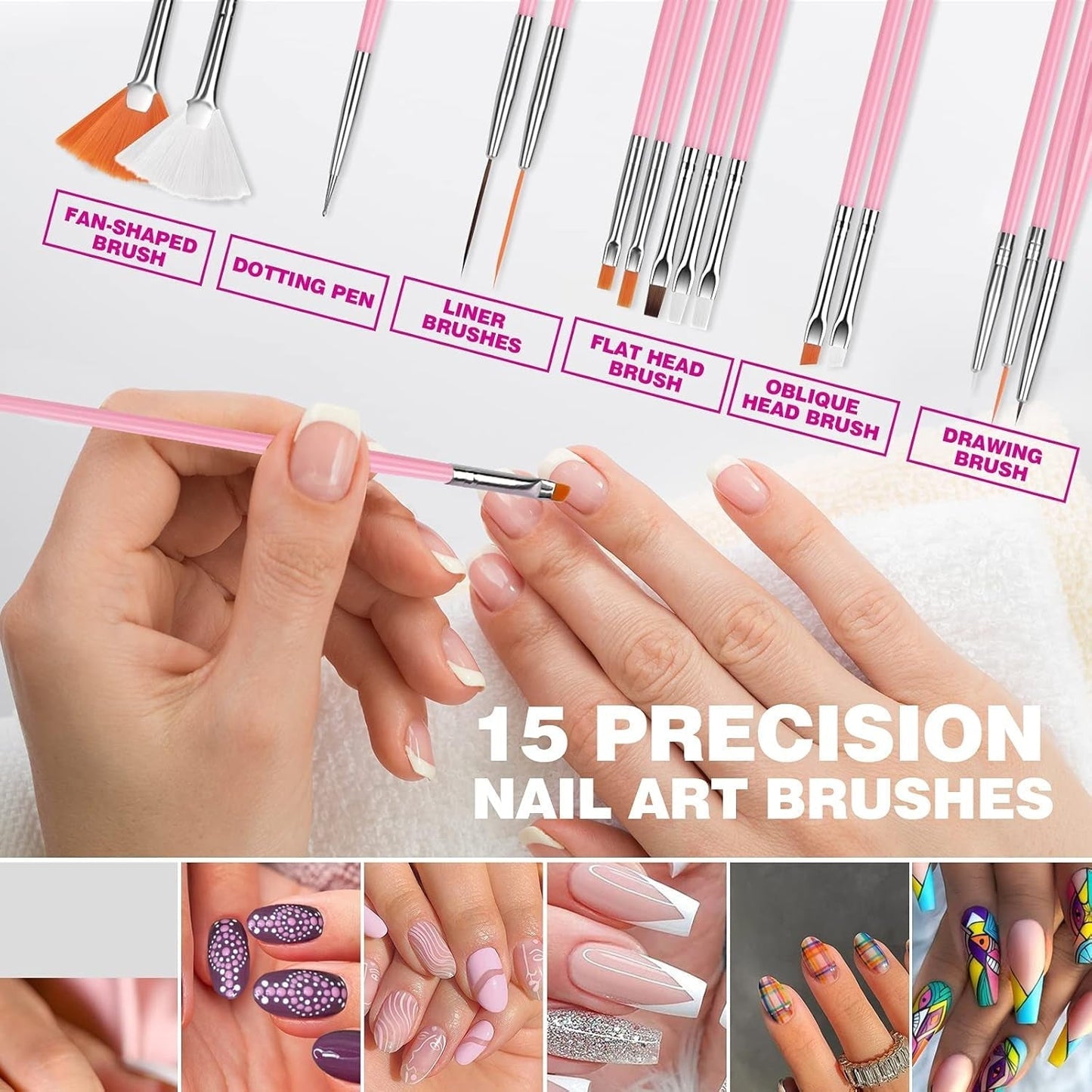 FANDAMEI 54 Blätter Wassertransfer Nagelsticker & Nail Art Pinsel Set, Stylos à pointillés, Blattgold pour l'art de l'art, bande de strass, strass, travail et décoration, ensemble pour l'art de l'art