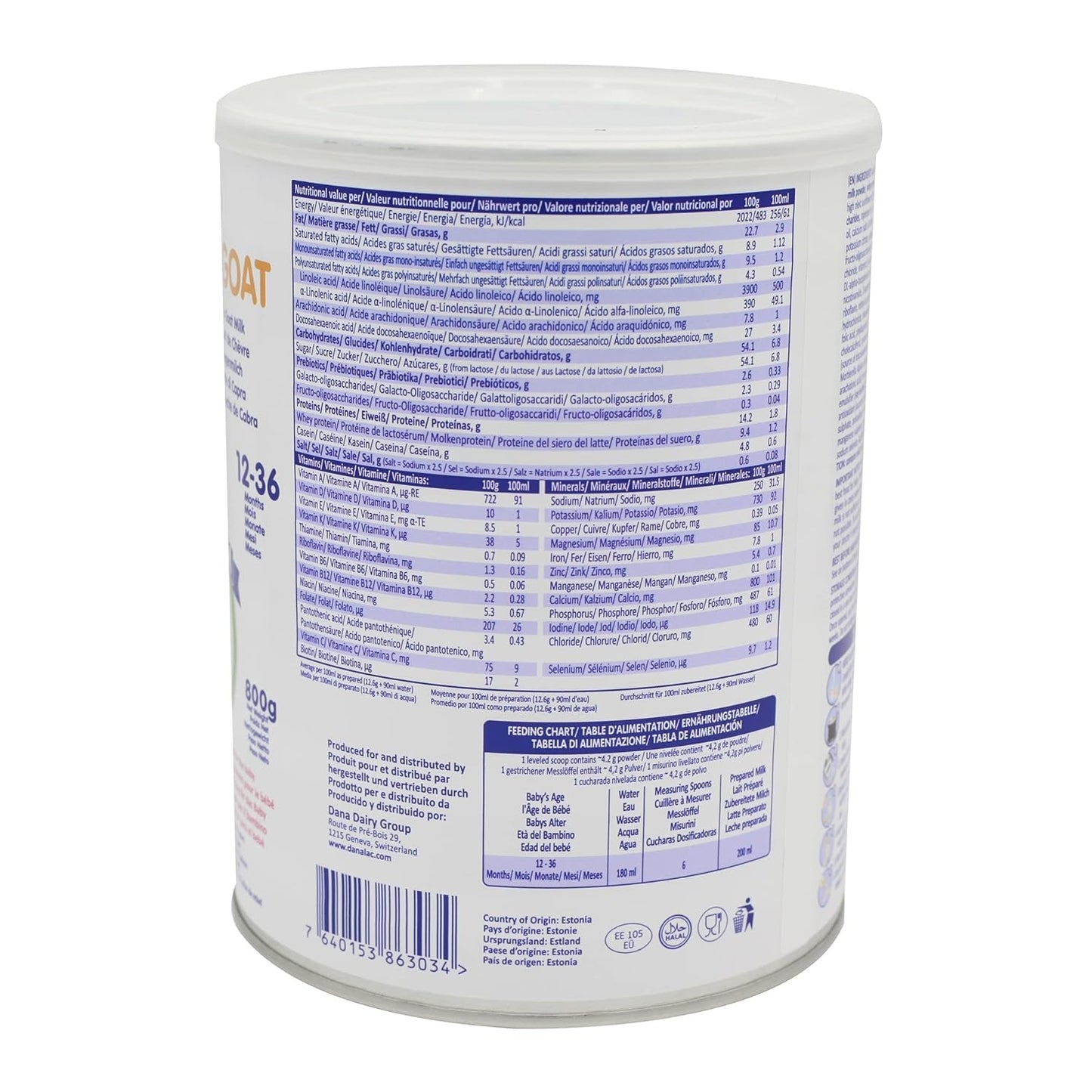 Danalac (Pack de 1) Formule avancée de lait de chèvre pour la croissance 800 g de lait en poudre pour bébé Stage 3 pour les tout-petits et les bébés de 1 à 3 ans