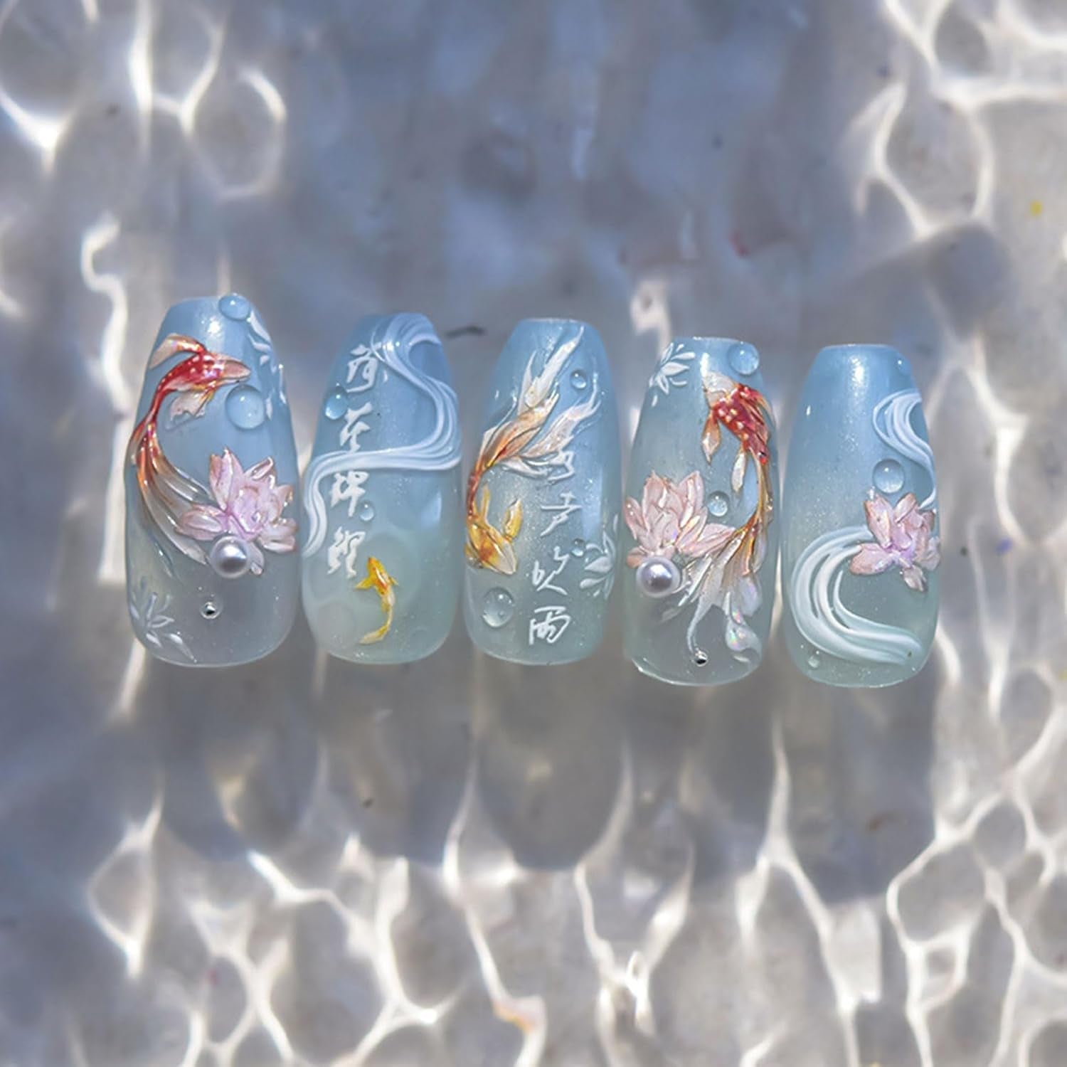 JMEOWIO Autocollant 3D pour ongles en forme de poisson Koi