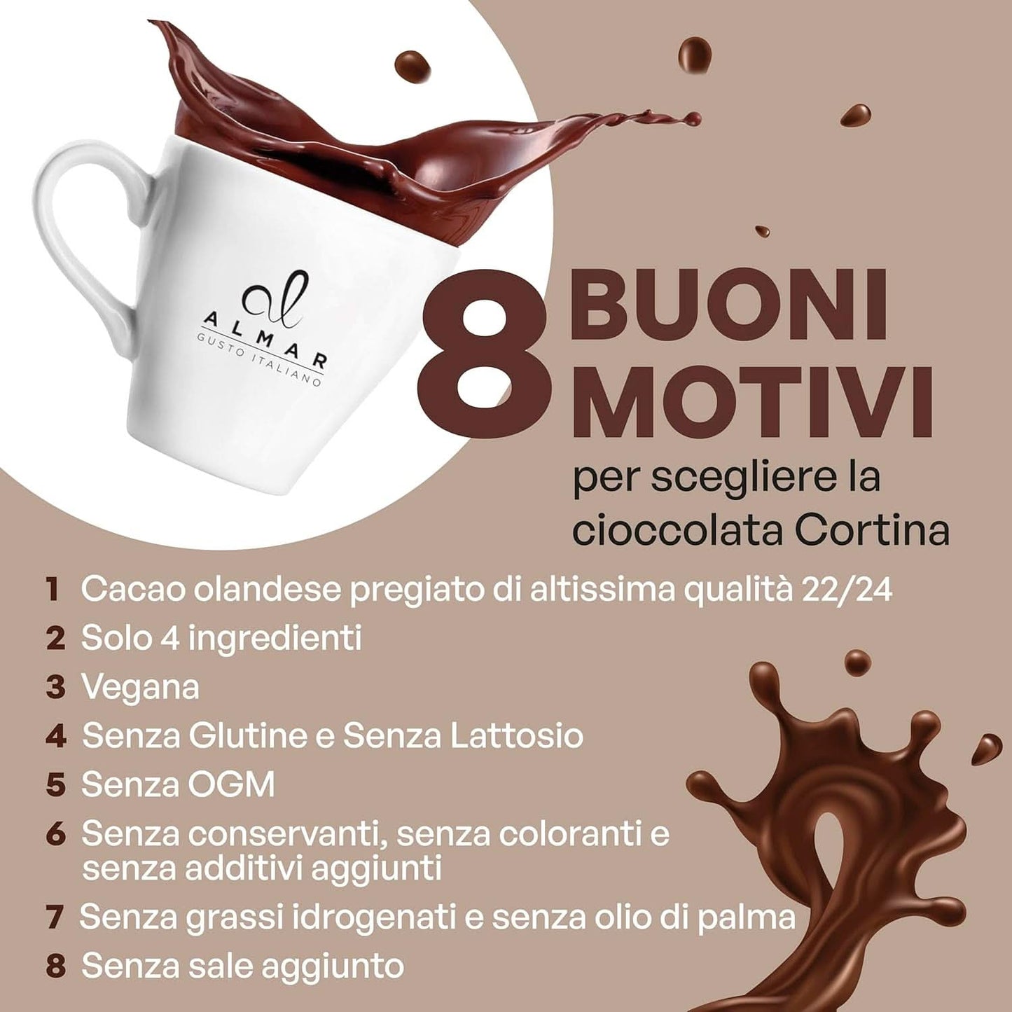 Chocolat chaud italien Cortina TARTE CHOCOLAT AMER, 15 sachets X 30 grammes Cacao et Chocolat Chaud Naty Shop