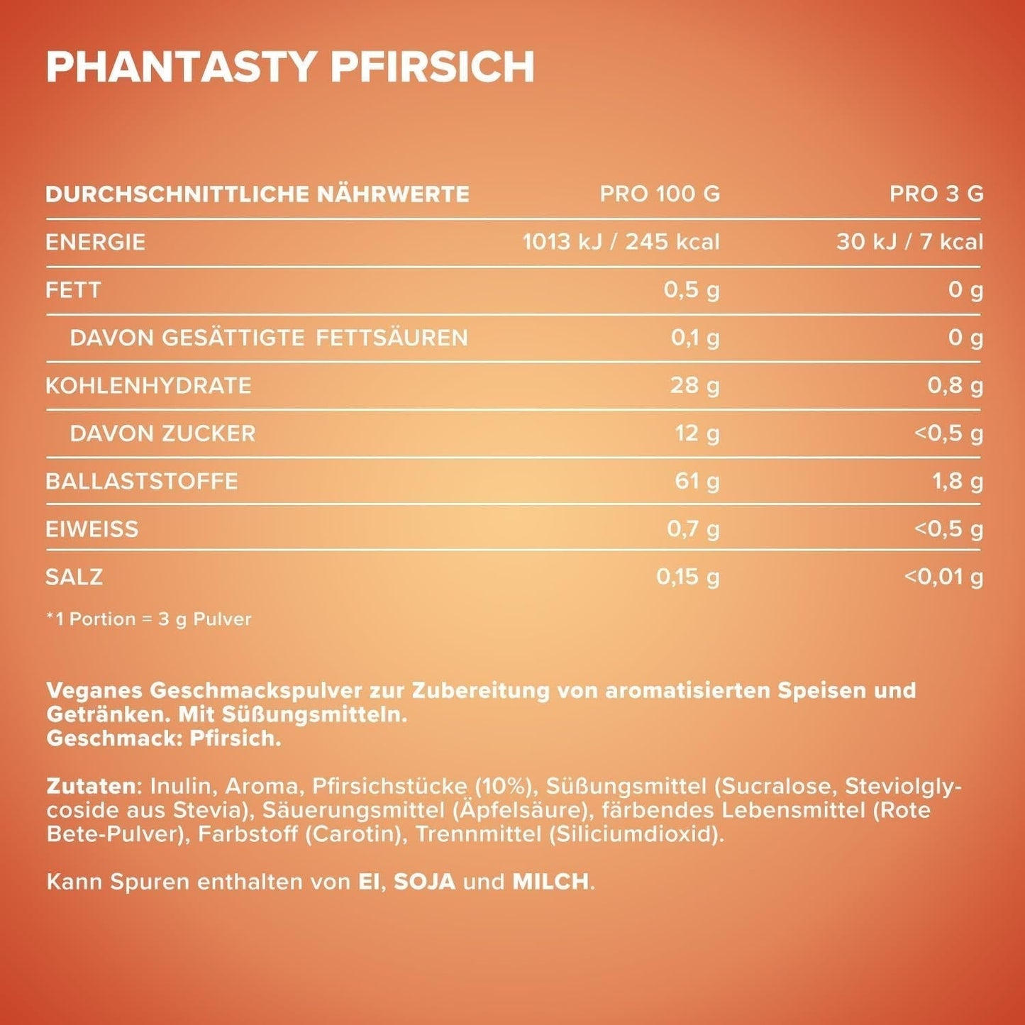 Ironmaxx Phantasty - Pêche crémeuse Dose de 250G | Vegan Geschmackspulver Mit Echten Frucht-Oder Nussstückchen | Perfekter Zuckerersatz Édulcorants Naty Shop