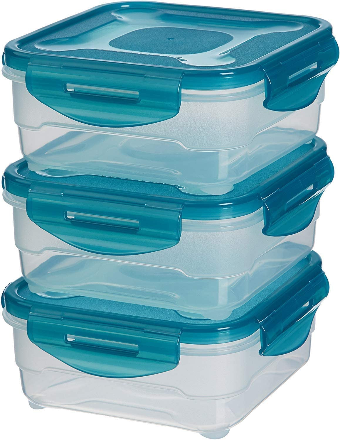 Ensemble de boîtes de congélation Amazon Basics, avec couvercles, étanches, empilables, réfrigérateur/congélateur, sans BPA, plastique, passent au micro-ondes et au lave-vaisselle, 3 x 1,2 L, transparentes Naty Shop Boîtes de conservation alimentaires simples 0,8 litre