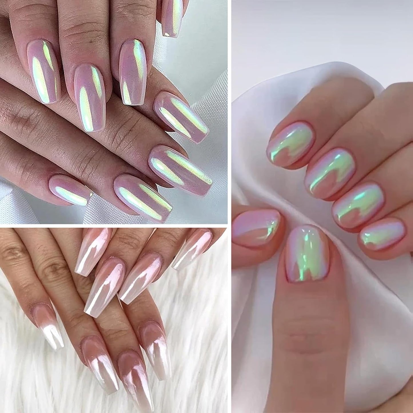 Poudre à ongles chromée Aurora Ice Shimmer poudre de pigment chromé 4 pièces poudre chromée ongles Nail Art Nageldesign
