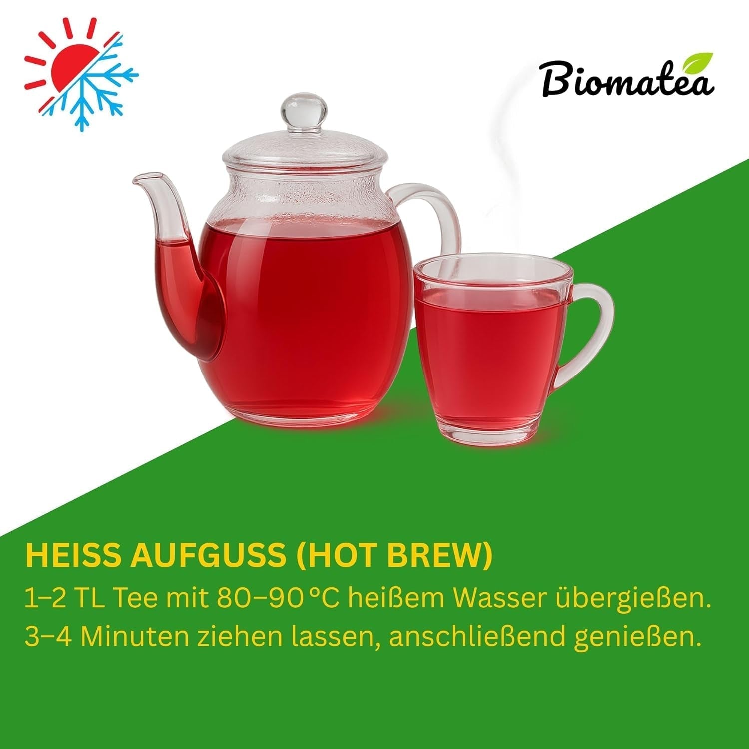 Thé aux Fruits – 100g Mélange de fruits aromatisé à la pomme, à l'hibiscus et à la cannelle – Sachet Ziplock, env. 25 tasses – Sans additifs, emballées en Allemagne
