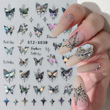 Autocollants d'ongles 3D métallisés Schwarz Schmetterling - Autocollants d'ongles Aurora rose laser - Autocollants d'art d'ongles papillon punk - Autocollants d'ongles argentés - Nageldesign Zubehör