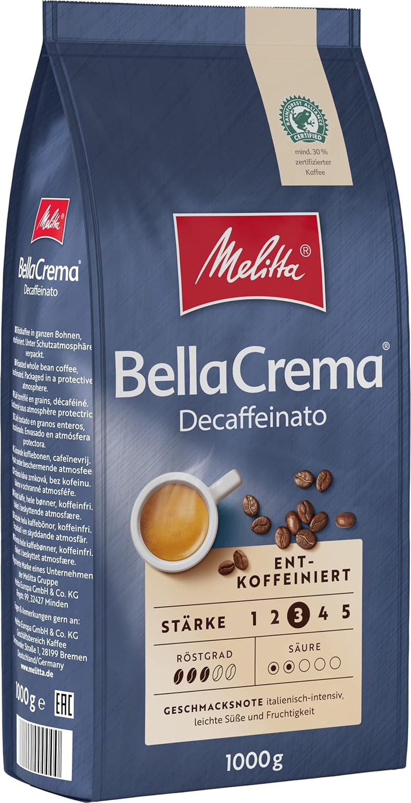 Café en grains Melitta BellaCrema La Crema 1kg et café en grains décaféiné BellaCrema Decaffeinato 1kg