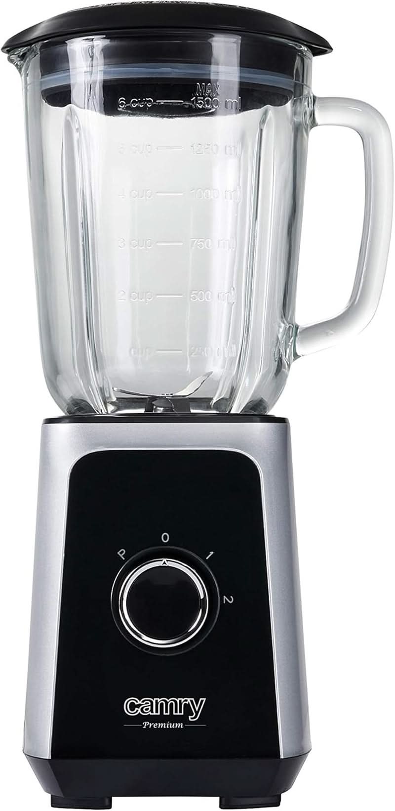 CR 4077 Batteur sur socle avec récipient en verre de 1,5 L, Smoothie Maker, Mélangeur haut, Mahlung, Eis-Zerkleinerung, Pulsfunktion, Edelstahlklingen, 2 Geschwindigkeiten, 1000W, Schwarz/Silber Kitchen Naty Shop