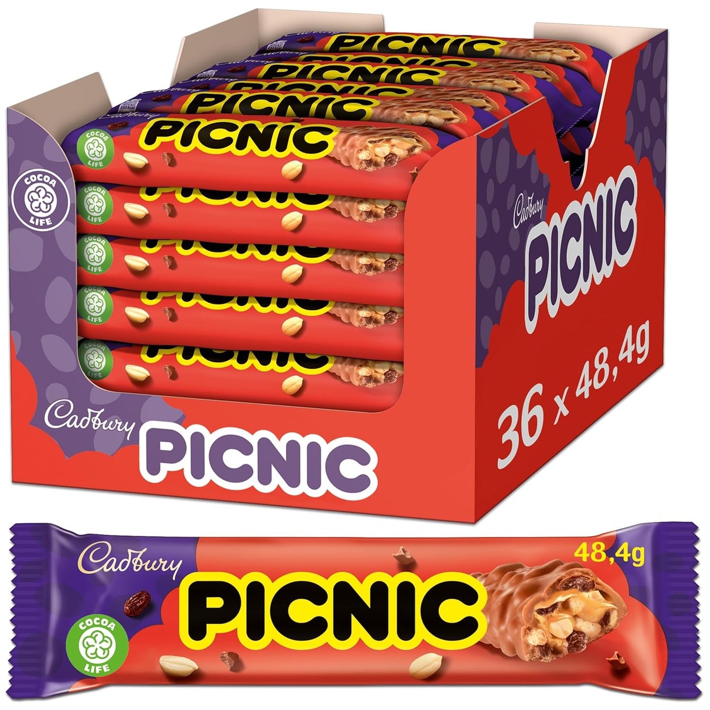 WUNDERBAR Peanuts – Barres de cacahuètes au caramel emballées individuellement avec des morceaux de cacahuètes croquants – 24 x 49g