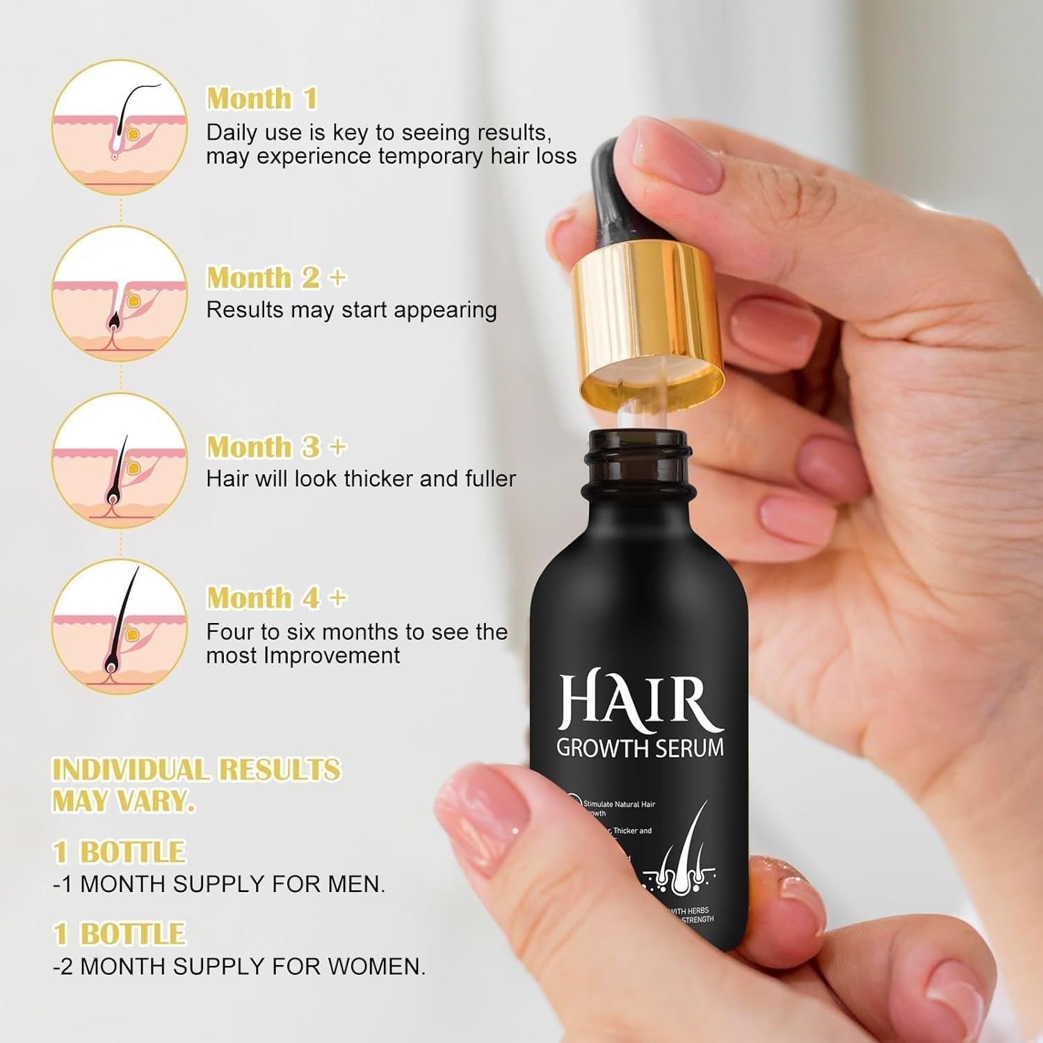 Huile de Croissance Capillaire Bio 5% - Solution Usage Externe - Croissance et Épaississement des Cheveux - Pour Chute de Cheveux Masculine et Cheveux Clairsemés - Réactive les Follicules Rétrécissants - Distributeur à Pompe Précis, 60ml Soin Capillaire Naty Shop