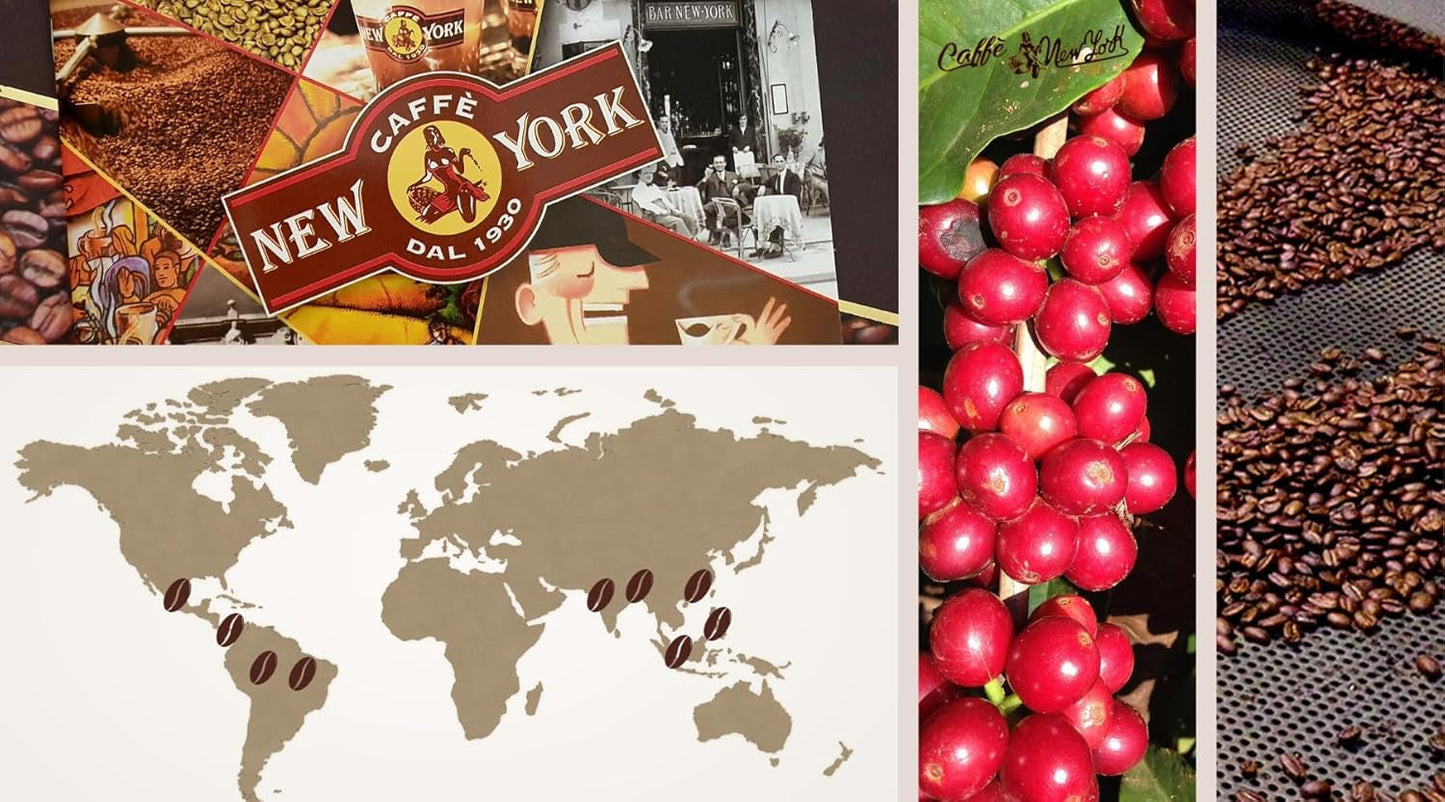 New York Coffee - EXTRA P - Café en grains, goût fort et décisif, grains Arabica et Robusta, à moudre, expresso italien, mélange de bar - qualité premium depuis 1930 - 1 kg, grains