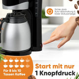 Cafetière Clatronic® avec thermos | pour 8 à 10 tasses de café | sans perte de température | cafetière avec filtre | 1 litre | Expresso | Cafetière filtre avec thermos | KA 3327 noir