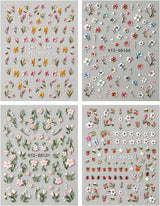 JMEOWIO Autocollant 3D pour ongles, fleurs, fruits, Nail Art, autocollant auto-adhésif, autocollants stéréoscopiques 5D, décoration, conception de ongles, 4 couleurs