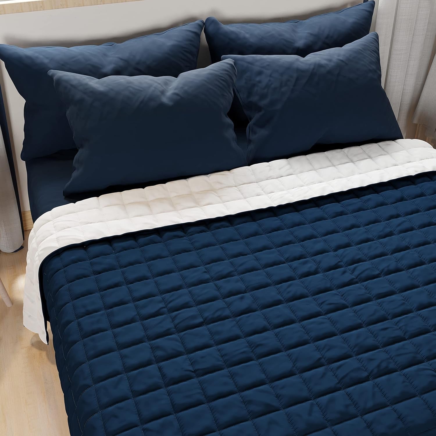 PETTI Artigiani Italiani - Couette pour lit simple, couette double face, couette à ressorts, bleu nuit, blanc, 100% Made in Italy Couettes et couettes Naty Shop