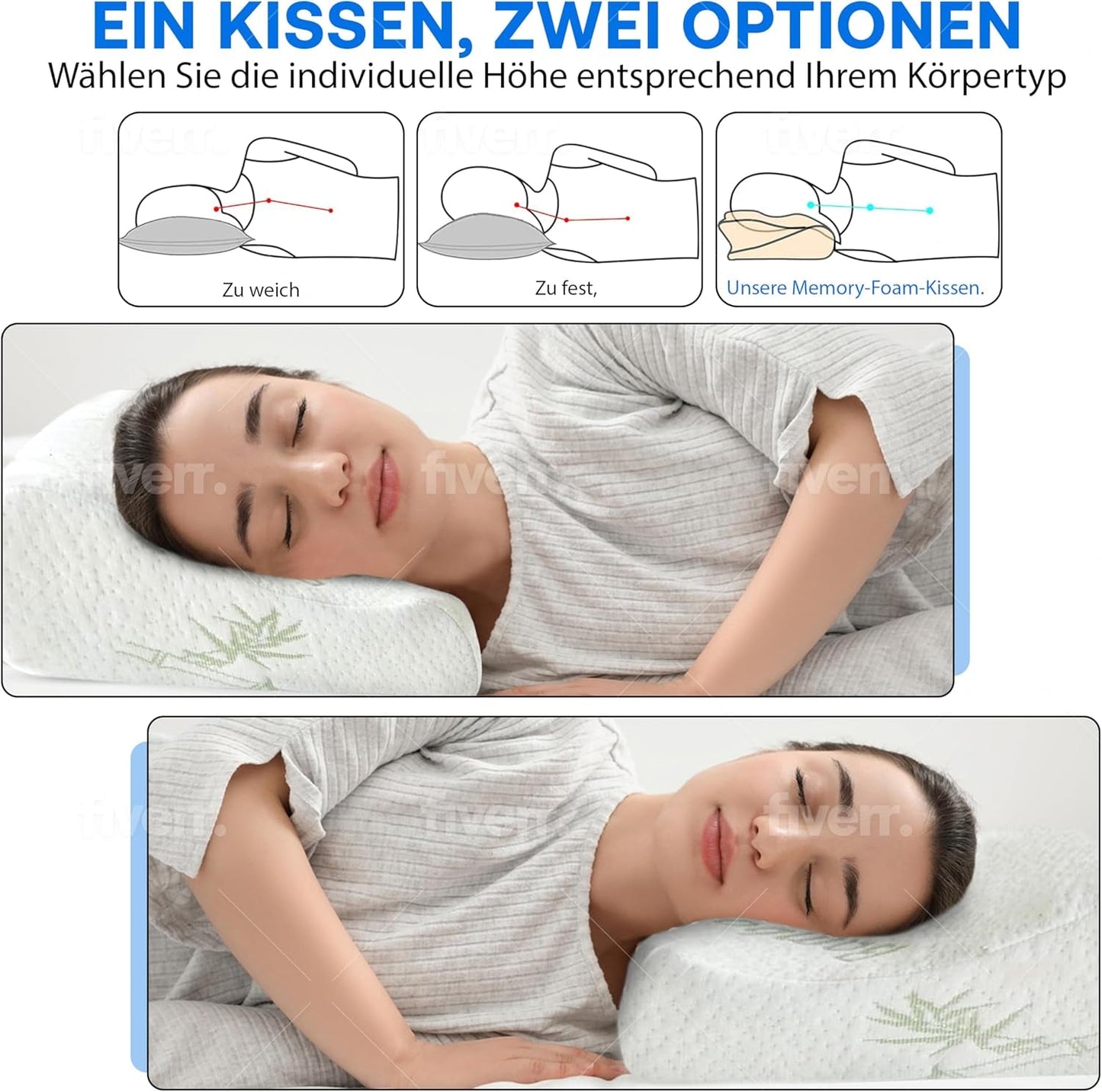 Oreiller orthopédique de soutien du cou en mousse à mémoire de forme - Oreiller ergonomique, oreiller anti-ronflement pour dormeurs sur le côté, sur le ventre et sur le dos, Pilow, 60 cm x 40 cm x 12 cm Oreillers orthopédiques cervicaux Naty Shop