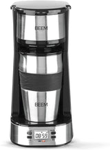 Machine à expresso monofiltre BEEM THERMO 2 GO avec tasse thermique de 0,4 l | Filtre permanent | Avec minuterie de 24 heures pour une tasse de café chaud le matin, pas d'attente | 750 W