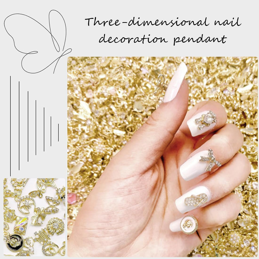 50 pièces de breloques à ongles dorées, breloques brillantes 3D pour nail art, strass pour ongles en perles, breloques pour ongles en strass, breloques pour ongles en strass, accessoires de nail art DIY, pour femmes filles
