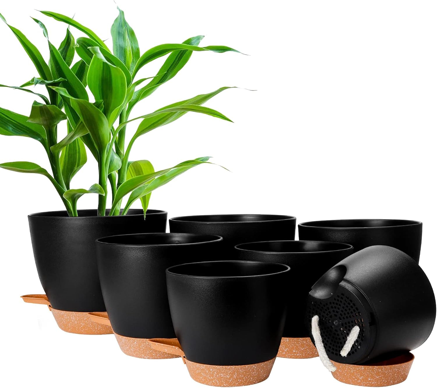 CSYY Pots de Fleurs Ensemble de 7 Pots de Fleurs en Plastique avec système d'arrosage 20,3/19/17,7/16,5/15,2/14/12,7 cm Pots à arrosage Automatique et Soucoupe intérieur extérieur