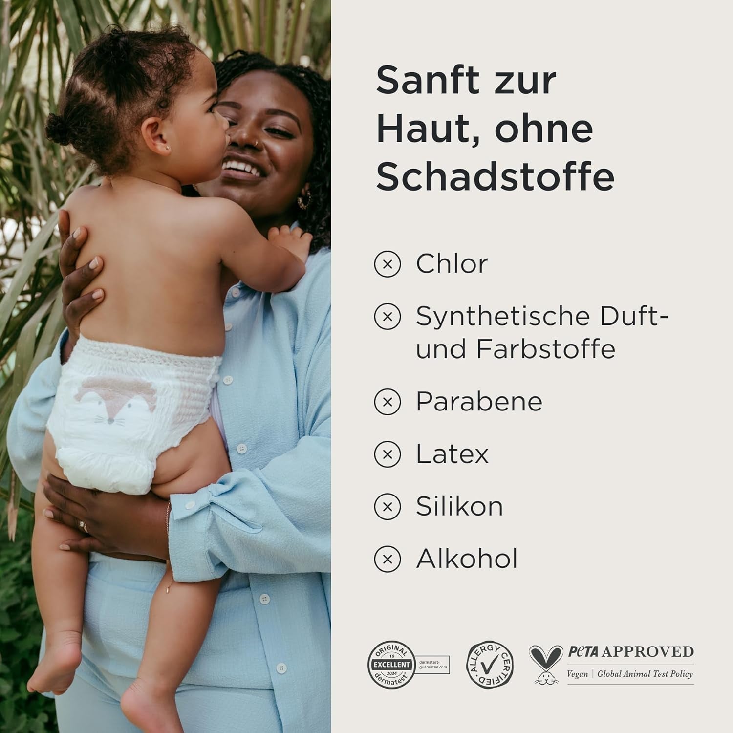 Kit & Kin Premium Eco Couches, taille 4 (9-16 kg), 132 couches, à base de plantes et hypoallergéniques, protection fiable contre les fuites, végétaliennes et sans cruauté envers les animaux