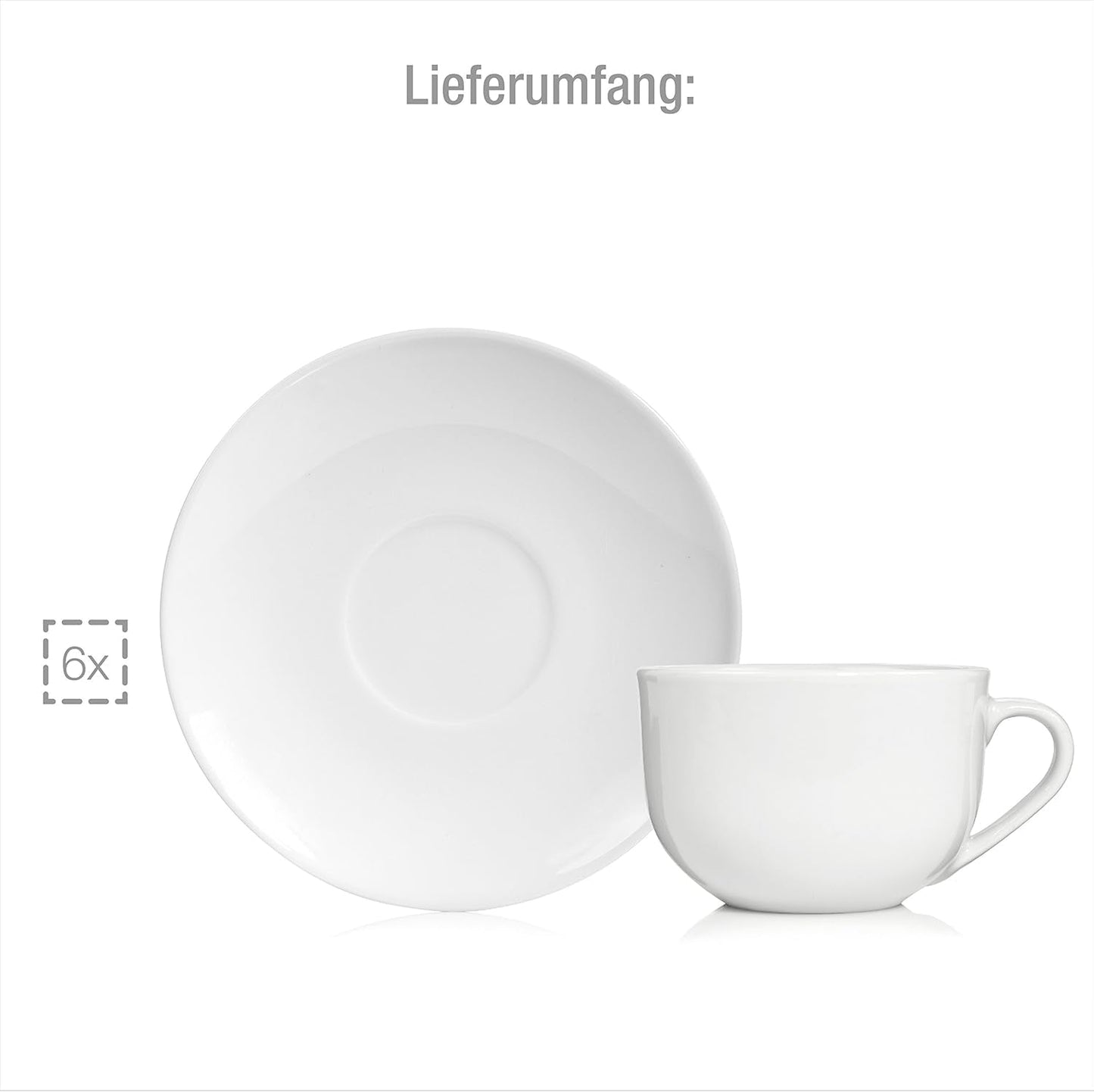 Sänger New Port Ensemble de tasses à café, 12 tasses pour 6 personnes, tasses et soucoupes en porcelaine blanche, 150 ml | LA COLLECTION PREMIUM