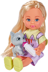 Simba 105733591 - Evi Love Kitty 2 façons de correspondre, UN seul article sera expédié Poupée dans une jolie robe de chat avec chatons et biberon 12 cm Poupée de jeu à partir de 3 ans