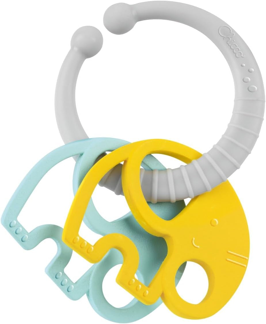 Chicco coffret repas Dou Dou, set bavoir, jouet chaise haute avec ventouse en forme de poulet mignon, avec deux hochets colorés, facile à attraper à partir de 6 mois Jouets pour bébés Naty Shop