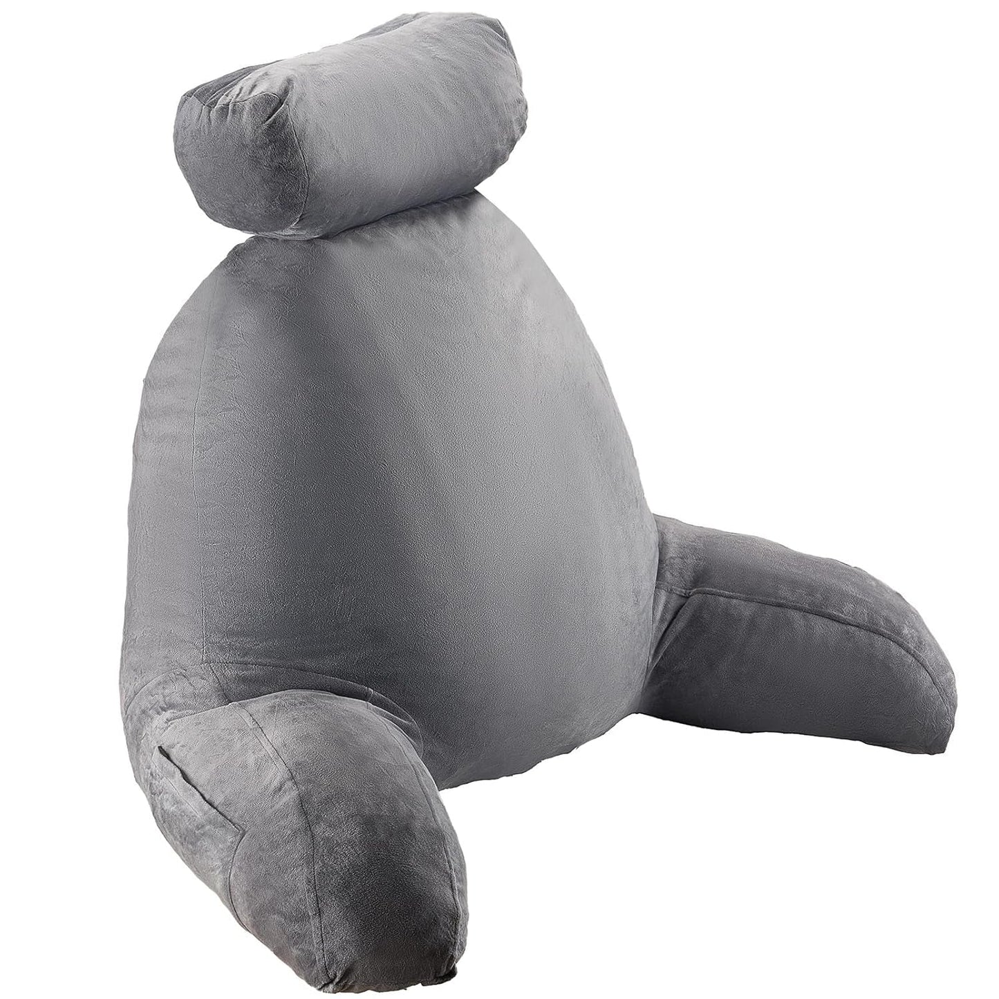 VEVOR Oreiller de lecture, oreiller de lit (grand) avec appui-tête amovible, oreiller de dos à 3 poches et tissu en velours court lavable et mousse à mémoire de forme déchiquetée, côté avec poignée, pour regarder la télévision, lire, jouer
