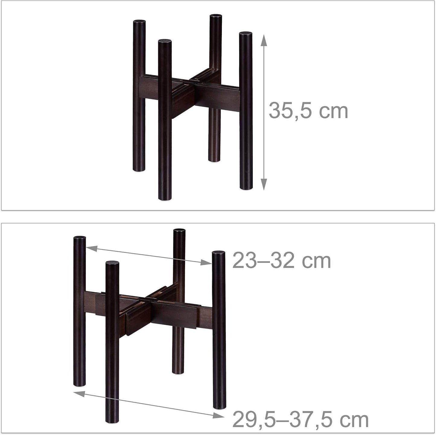 Relaxdays Support à fleurs en bambou, réglable individuellement, pour pots de fleurs jusqu'à 32 cm, support à plantes, H : 35,5 cm, marron, 1 pièce 10028823