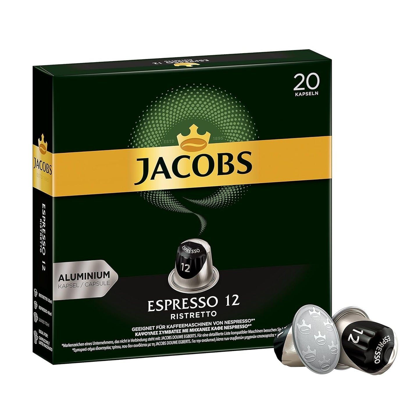 Capsules de café Espresso Ristretto, Intensité 12 sur 12 & Capsules de café café crème, 200 capsules compatibles Nespresso, 10er Pack, 10 x 20 Getränke, 1040 g