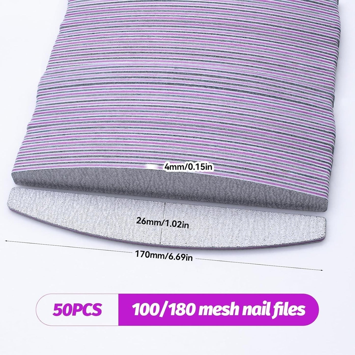 50 Stück Nagelfeile 100/180, Halbmond Nagelfeilen Für Gelnägel, Double Nagelfeilen Set, Lime à Ongles, Grit Jetable Lime à Ongles pour Nagelstudios DIY Nail Art Zuhause, Blanc