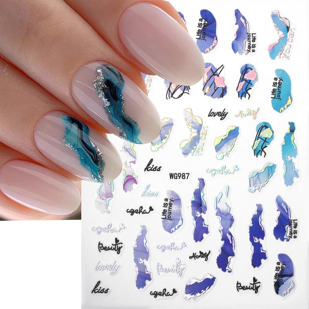 6 couleurs d'autocollants pour ongles en marbre, poudre bronzante argentée, autocollants pour ongles en marbre Bloom, autocollants pour ongles en marbre 3D, accessoires de conception, autocollants pour nail art, ensemble d'autocollants pour ongles