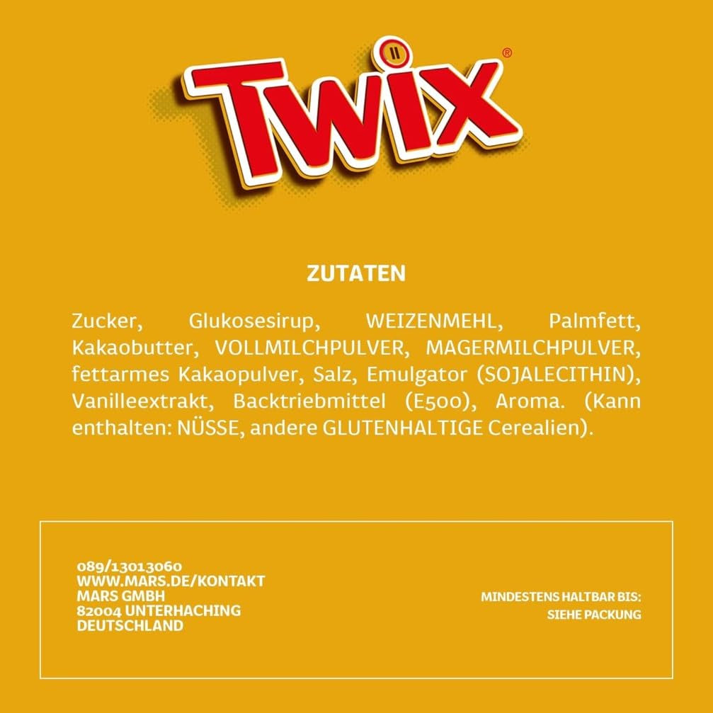 Barres de chocolat blanc Twix ; caramel, biscuits, chocolat blanc ; plusieurs paquets de chocolats ; 5 barres (5 x 46 g)