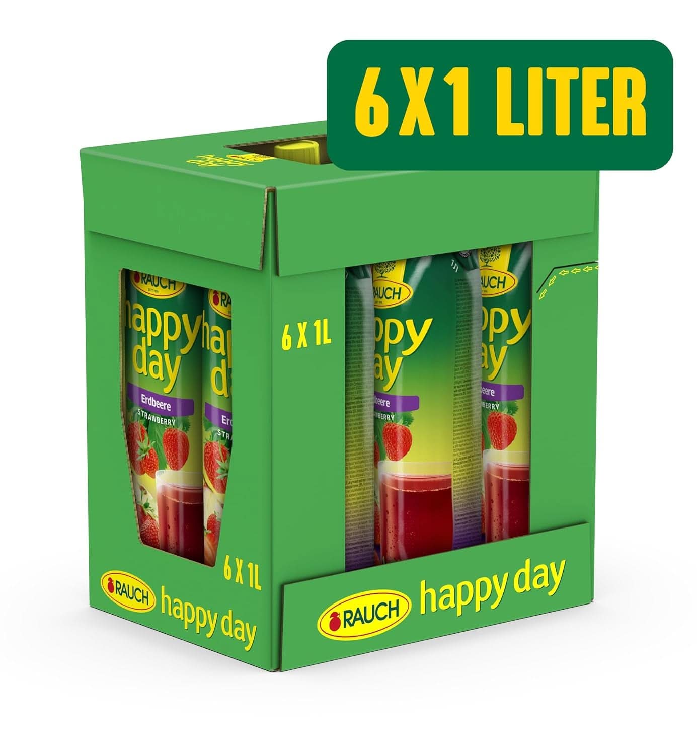 Rauch Happy Day Fraise | Saveur intense de fraise | Affiné aux pommes et au citron | 6X 1 litre, Tetra Prisma Boissons sans alcool Naty Shop