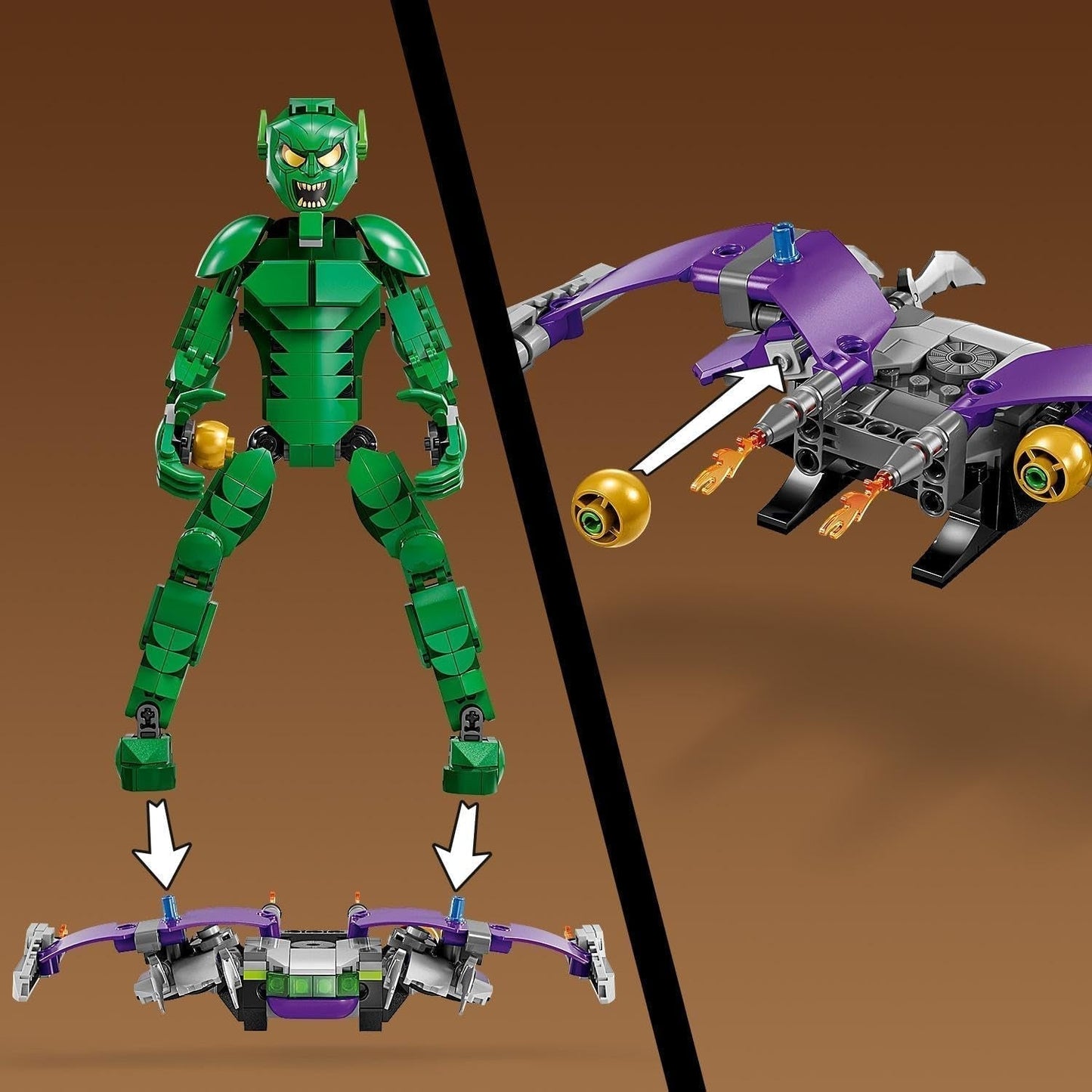 Figurine de construction LEGO Marvel Green Goblin, jouet de construction mobile super méchant pour enfants de 8 ans et plus, garçons et filles, ensemble de l'univers Spider-Man avec curseurs et bombes citrouilles, idée cadeau de super-héros 76284 Jeux de construction Besuche den LEGO-Store