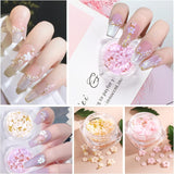 6 boîtes de breloques d'art de fleur 3D, strass de fleur en acrylique avec ornements en or et perles d'argent, bijoux en perles d'argent, accessoires de décoration pour les femmes, les femmes, conception de bijoux DIY, décoration de base…