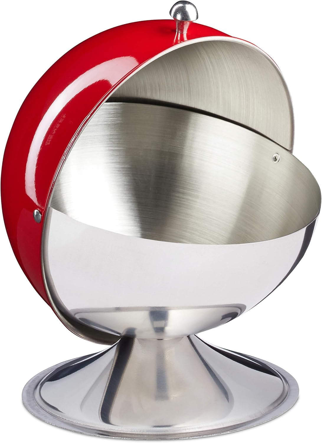 Relaxdays Sucre et Bonbons Bonbons Sucrier Boule Rouge 1pc Couvercle Rouleau Inox Poli