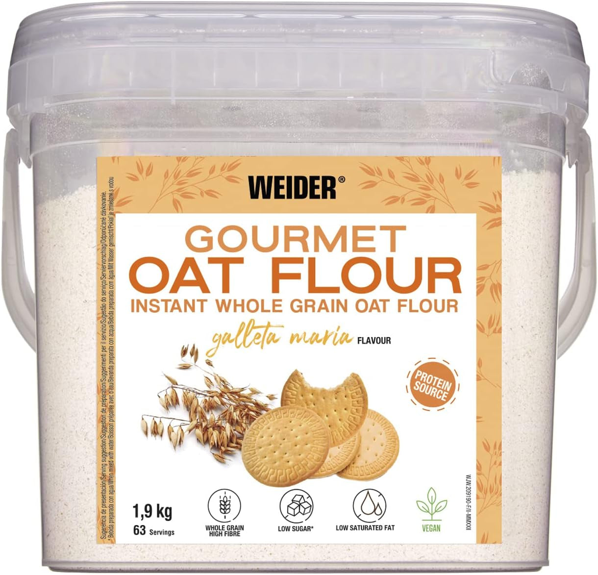 Gruau Weider Gourmet (1,9 kg) saveur brownie. Gruau à grains entiers. Source de protéines à faible teneur en sucre.