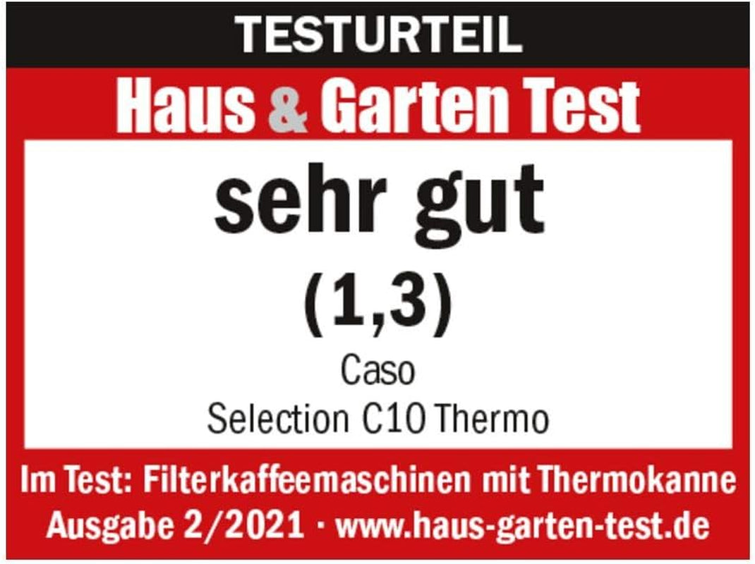 Cafetière CASO Selection C 10 Thermo Design – Boîtier en acier inoxydable, carafe isotherme 1,2 l (10 tasses), commandes tactiles et minuterie, fonction Aroma PLUS, filtre permanent, filtre anti-goutte