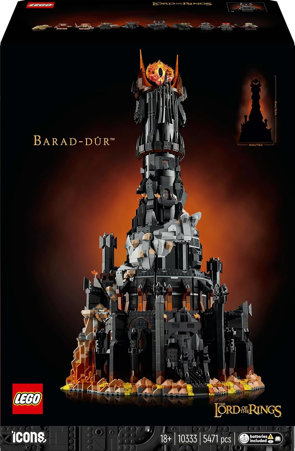LEGO Icons Le Seigneur des Anneaux : Barad-Door Ensemble de construction pour adultes avec figurines de Sauron, Gothmog, Orc, Frodon, Sam et Gollum Souvenirs de films Fan à collectionner 10333 Jeux de construction Acheter dans le LEGO-Store