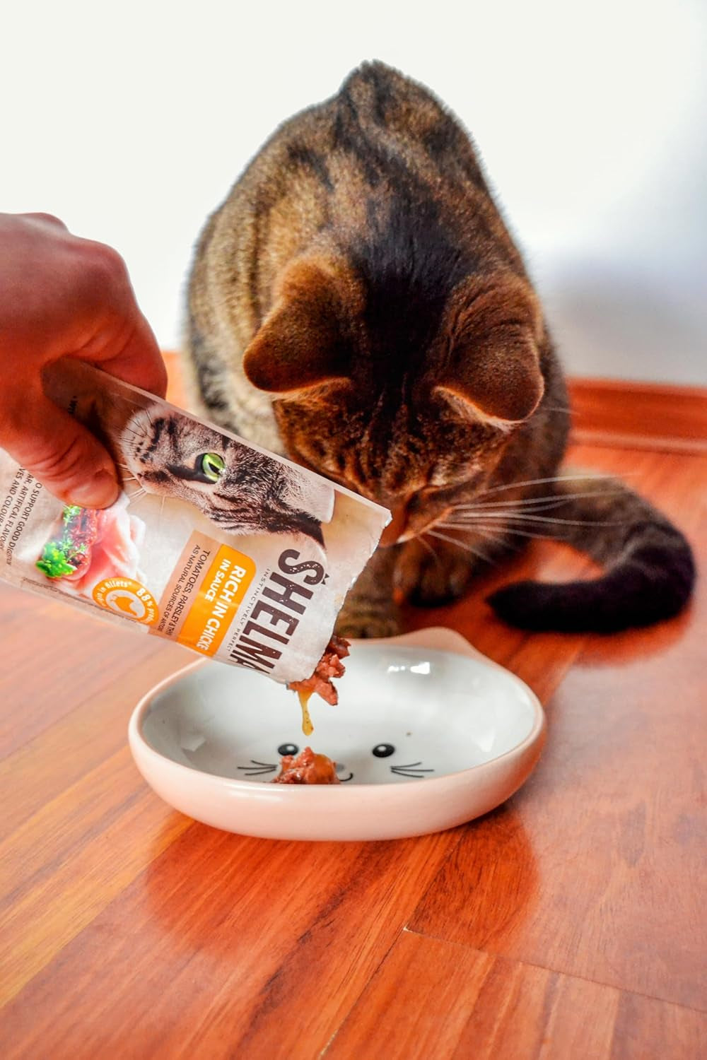 Shelma Nourriture humide pour chat au poulet dans une sauce tomate et herbes – Aliment complet sans céréales à haute teneur en viande – 28 x 85 g (2,38 kg)