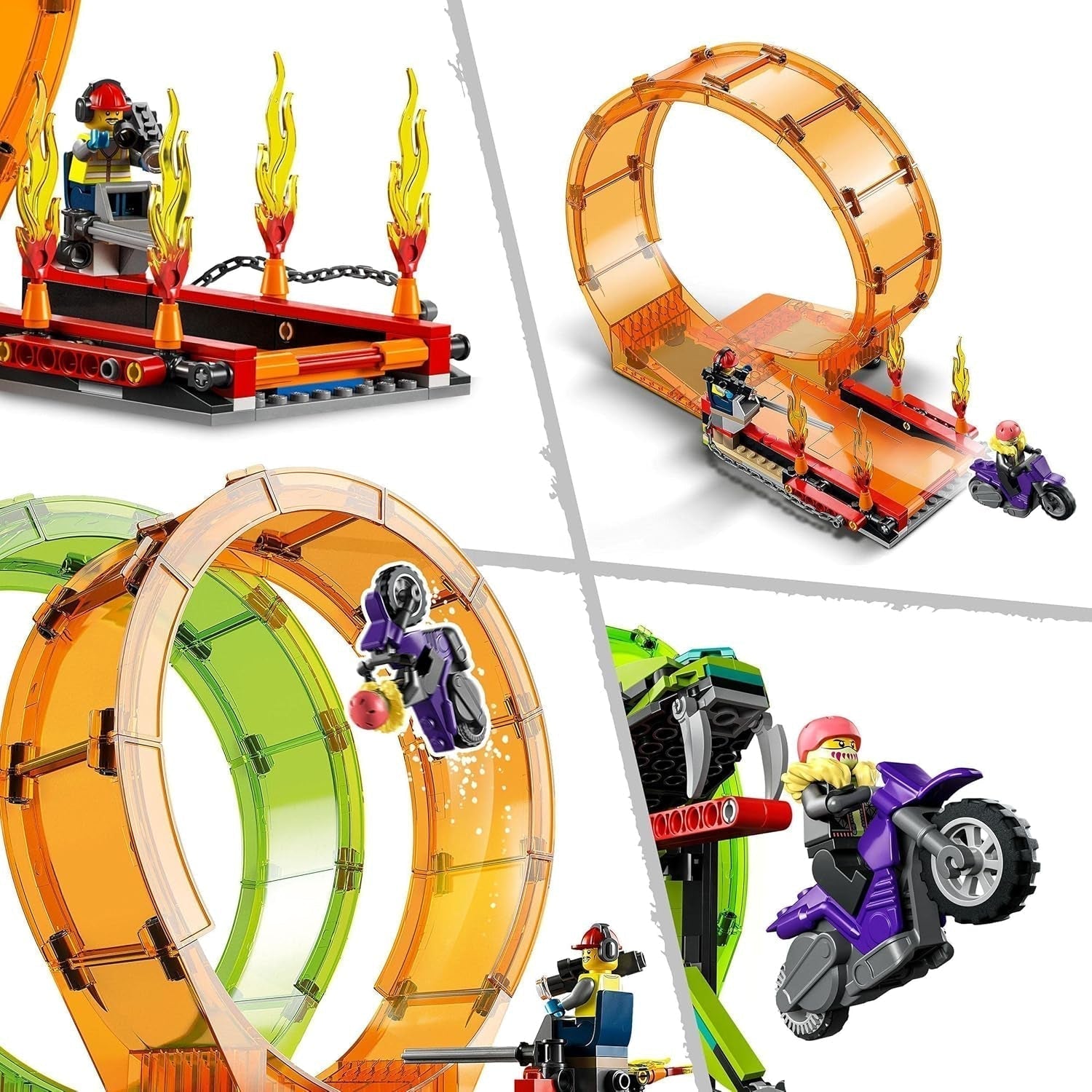 LEGO 60339 City Stuntz Ensemble de double boucle pour le spectacle de cascades, Incl. rampe, camion monstre, 2X moto et 7 figurines, jouet pour enfants à partir de 7 ans Jeux de construction Besuche den LEGO-Store