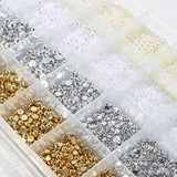 GZMAYUEN 920 pièces perles à dos plat or argent pour ongles, perles à ongles demi-brun blanc beige, petites perles à dos plat demi-brun pour décoration d'art d'ongle bricolage